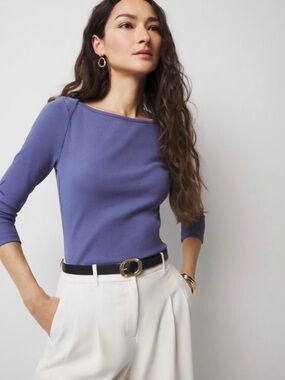 3/$30| 🌸 WHBM FORME Boatneck Ribbed 3/4 Sleeve Top - Velvet Morning - XL